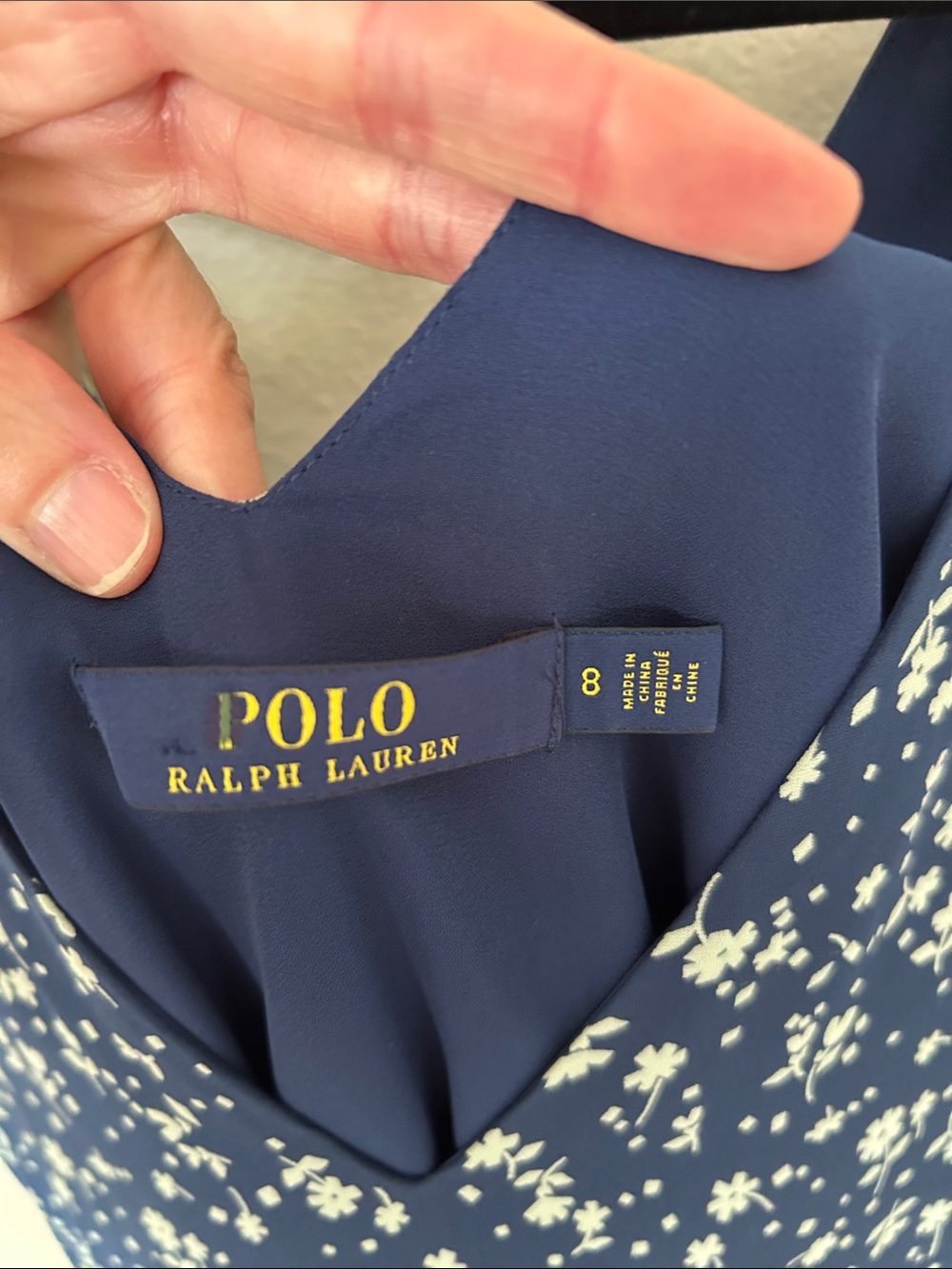 Polo Ralph Lauren blue floral silk v neck sleeveless handkerchief, midi dress 8 - Picture 11 of 13